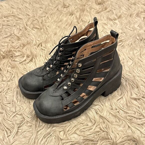 Jeffrey campbell leather cutout lace up booties 7.5 - Picture 10 of 12